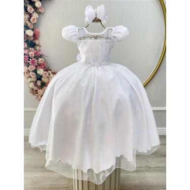 Imagem de Vestido Infantil Longo Branco com Busto Nervura e Pérolas para Festas 