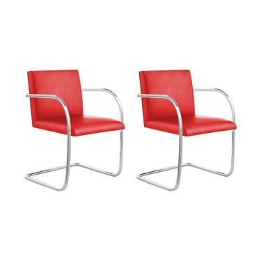 Imagem de Kit 2 Cadeiras Brno Para Escritório Couro Sintético Vermelho Tubular Cromada