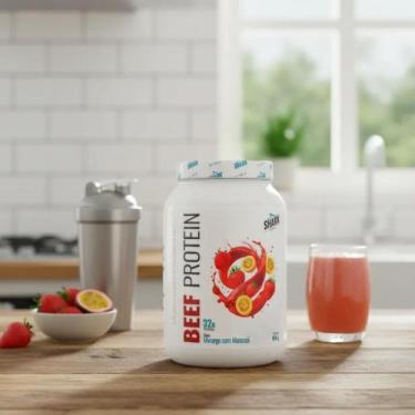 Imagem de Whey Beef Protein Zero Lactose 900g Shark Pro Morango com Maracujá
