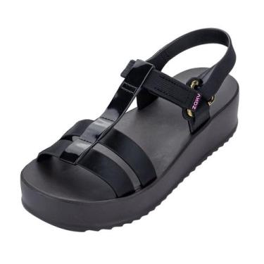 Imagem de Sandalia Feminina Calce Facil Plataforma Moderna Zaxy New Up, Preto, 3