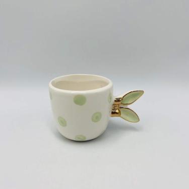 Imagem de Xícara Orelha Poá Verde e Dourado 150ml 6,3x7,5x11,2cm - ROJEMAC