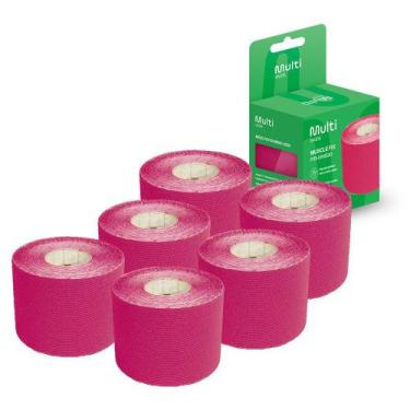 Imagem de Kit 6 Fitas Kinésio 5x500cm Rosa Multi Saúde - HC0281K, Rosa