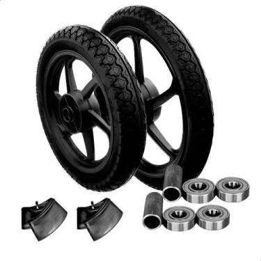 Imagem de Jogo De Roda Com Pneu Honda Biz 100 Com Rolamento e Espaçador - Fabrec