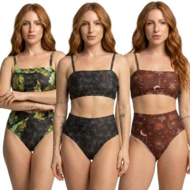 Imagem de KIT 3 Biquíni Cropped Hot Pants Top Faixa Estampado Bella Fiore Cintur