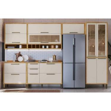 Imagem de Cozinha Completa Syrah C6P116 11 Portas 4 Gavetas MDF 195CM Amêndoa Off White Kit com C...
