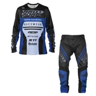 Imagem de Kit Motocross Infantil Pro Tork Brave Camisa + Calça, AZUL, 16 - 12