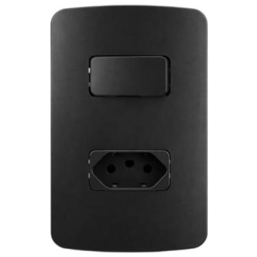 Imagem de 1 CONJUNTO TOMADA E INTERRUPTOR SIMPLES 10a MARGIRIUS LINHA B3 PRETO