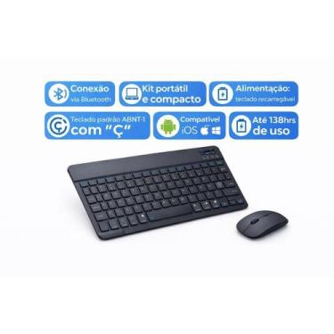 Imagem de Kit Teclado Sem Fio Bluetooth + Mouse Compacto Slim Silencioso Recarre