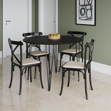 Imagem de Mesa Jantar Redonda Preta Elen 110cm Hairpin Com 4 Cadeiras Katrina Pr