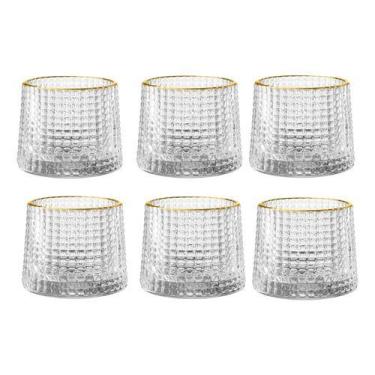 Imagem de 6 Copos Baixo Whisky Hive Em Vidro Com Borda Dourada 180ml