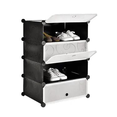 Imagem de Guarda Roupa Modular Solteiro e Closet 4 Prateleiras Sapateira Portátil com Porta Plástico Preto