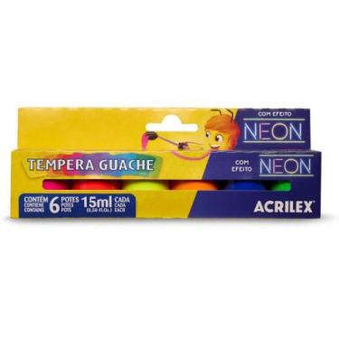 Imagem de Tinta Guache Neon 15ML 6 Cores - Pacote com 6 Unidades - Acrilex