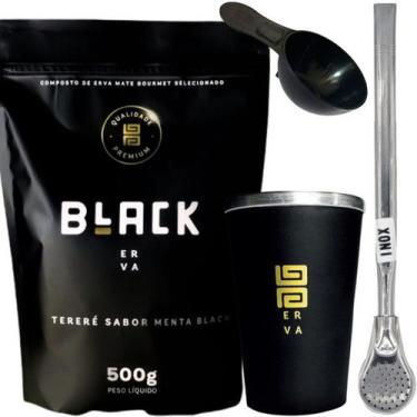 Imagem de Kit: Erva + Copo Alumí Térmi Preto + Bomba Tradi Inox + Scooper - BLAC