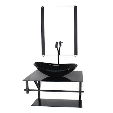 Imagem de GABINETE DE VIDRO PARA BANHEIRO 60CM AP CUBA OVAL PRETO FULL