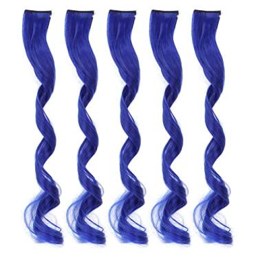 Imagem de Peruca De Extensão De Cabelo, 5 Peças Peruca Longa Encaracolada Para Mulheres Meninas Extensão De Cabelo Elegante Destaques Coloridos Peruca Para Mulheres (Azul Cristal)