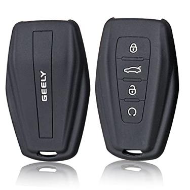 Imagem de CSHU Porta-chaves de silicone Capa para porta-chaves do carro Porta-chaves com anel porta-chaves, adequado para Geely Coolray X6 Emgrand Global Hawk GX7, tipo A preto