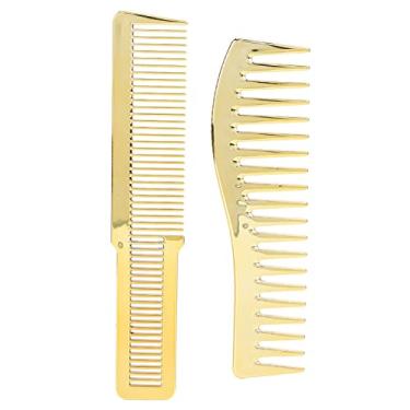 Imagem de Conjunto de pentes, pente de corte de cabelo fino e largo para salão de cabeleireiro, pente de corte de carbono antiestático resistente ao calor para todos os tipos de cabelo (dourado)