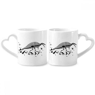 Imagem de Conjunto de canecas de porcelana para casal, ossos de osso de dinossauro, com alça de coração
