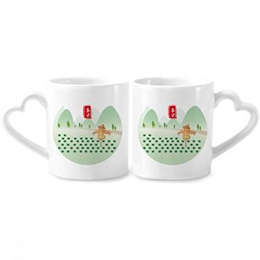 Imagem de Conjunto de canecas de porcelana Vernal Equinox Vinte e quatro termos solares para casais, copo de cerâmica com alça de coração