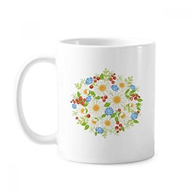 Imagem de Caneca de cerâmica com folhas de crisântemo brancas e flores de frutas cerâmica para café e porcelana