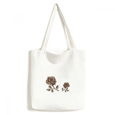 Imagem de Bolsa de lona com flor marrom rosa envelhecida bolsa de compras casual bolsa de compras