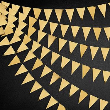 Imagem de 12m Gold Triangle Flags Banner Double Sided Metallic Paper Pennant Bunting Garland for Wedding Baby Bridal Shower Birthday Bachelorette Engagement Anniversary Hen Party Decoration Supplies