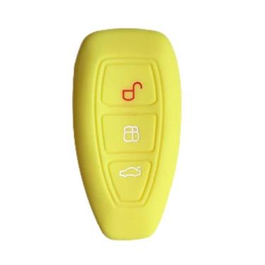 Imagem de CSHU Silicone 3 Botões Car Key Case Cover Chaveiro Ring Key Bag, apto para Ford Mondeo Focus Fiesta Kuga C-Max S-Max MK3, amarelo a