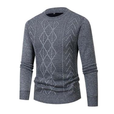 Imagem de Suéter masculino outono inverno pulôver slim gola redonda casual tricô pulôver masculino malha quente tops tricotados, Cinza 9, X-Large