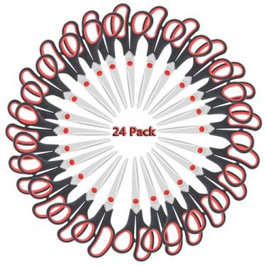 Imagem de ELECKEY Tesouras para escritório todos os fins, tesouras de 20 cm conjunto de 24 alças confortáveis e afiadas para escritório, casa, escola, artesanato, costura, tecido, suprimentos, tesoura, estudante, ensino médio, professor, tesoura