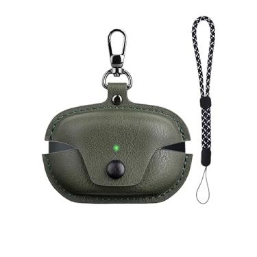 Imagem de Capa compatível com Sony WF-1000XM5 com cordão de gancho para chaveiro, capa de couro vintage projetada para fones de ouvido Sony WF1000XM5 (2023) para mulheres e homens (verde)