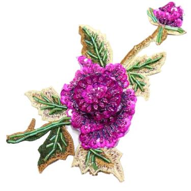 Imagem de Liveish Remendos de lantejoulas rosa, aplique de flor roxa, apliques de flores, apliques de lantejoulas para roupas e vestidos (Roxo)