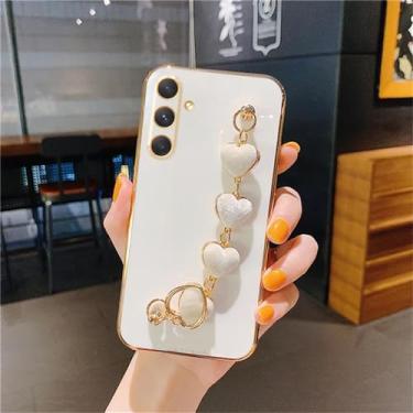 Imagem de Amor coração pulseira chapeamento caso para samsung galaxy a54 a34 a14 m52 m53 a13 5g a04 capa de corrente, zbmrsl branco, para a03s