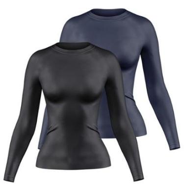 Imagem de Kit 2 Camisetas Manga Longa Feminina Dry Proteção UV Básica Lisa Academia Treino Fitness-Feminino