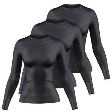 Imagem de Kit 3 Camisetas Manga Longa Feminina Dry Proteção UV Básica Lisa Academia Treino Fitness-Feminino