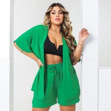Imagem de Conjunto Feminino Kimono/Cardigan e Short Plus Size - Julia-Feminino