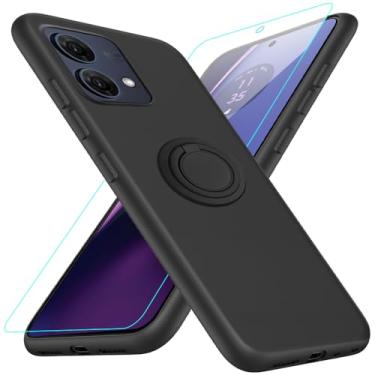 Imagem de Capa de telefone compatível com Motorola Moto G84 5G com protetor de tela de vidro, suporte de anel giratório de 360°, suporte/suporte, capa protetora de silicone TPU para Motorola Moto G84 5G XT2347