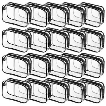 Imagem de Bolsas de cosméticos transparentes para mulheres e homens, bolsas de higiene à prova d'água, bolsas de maquiagem de PVC, estojo organizador com zíper para viagem e banheiro, 20 cores pretas, Sacos à
