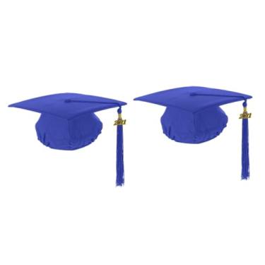 Imagem de 2 peças chapéu de formatura adulto boné de formatura prático chapéu trencher para 2021 acessórios da moda de graduação boné de vestido de formatura decoração preta chapéus borla tecido moda infantil/3