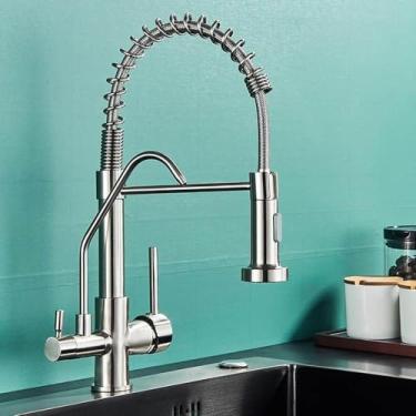 Imagem de Torneira de cozinha preta fosca com filtro, torneira purificadora de água, torneira dupla para água potável, misturador de purificação com rotação de 360 graus, tipo B, escova de níquel