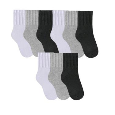 Imagem de 9 Pares De Meias Infantil Cano Médio Em Algodão Para Menino E Menina -