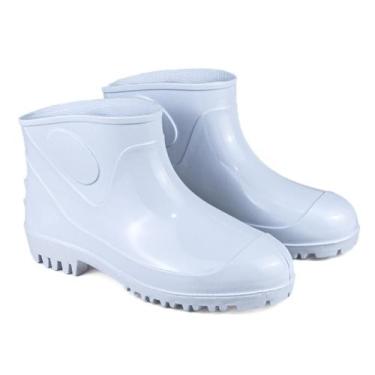 Imagem de Bota Galocha Botinha Para Faxina Limpeza Cano Curto Branca Antiderrapa