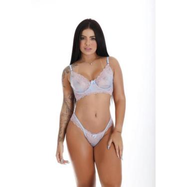 Imagem de Conjunto Lingerie sem bojo com aro renda bicolor luxo Peaches (Carol),