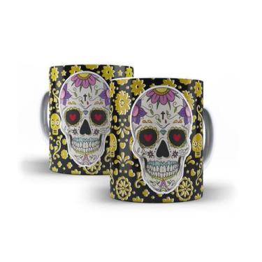 Imagem de Caneca Branca Porcelana Caveira Mexicana + Caixinha - RYLLO