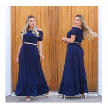 Imagem de Vestido Longo Festa Babado Ciganinha Ombro A Ombro - Luh May, P, Azul,