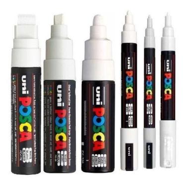 Imagem de KIT 6 Canetas Posca Branca PC-1M.3M.5M.7M.8K e 17K Uni-Ball