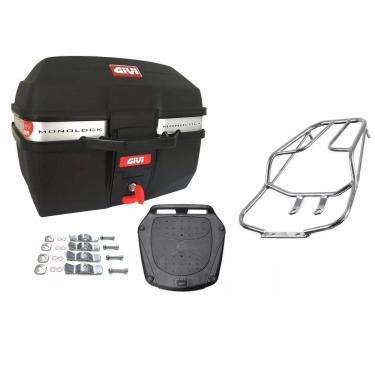 Imagem de Kit Baú Moto 27L Givi Traffic E-27M + Bagageiro Bagageiro Titan Fan 125 150 2009 Até 2013 Projetil