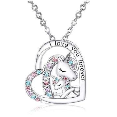 Imagem de Tarsus Colar de unicórnio da sorte para meninas, presentes para filha, neta, sobrinha, Natal, dia dos namorados, aniversário, volta às aulas, Aço inoxidável, Zircônia cúbica