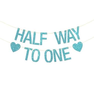 Imagem de RoadSea Faixa Half Way to One - Artigos de festa de aniversário de 6 meses para bebês - Ideia e presente para chá de bebê - Decorações de festa de aniversário de meio ano - Glitter azul