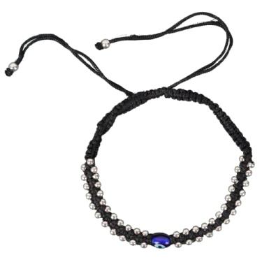 Imagem de DHRUVS COLLECTION Tornozeleira Nazariya prata 925 ajustável olho turco preto com 48 bolas de prata para mulheres - 4,5 gramas, Prata, Sem Pedra Preciosa