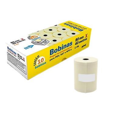 Imagem de Caixa Bobinas Para Sat Pdv Nfc Spiral 1 Via 80mm X 40m 10 rolos - Impr